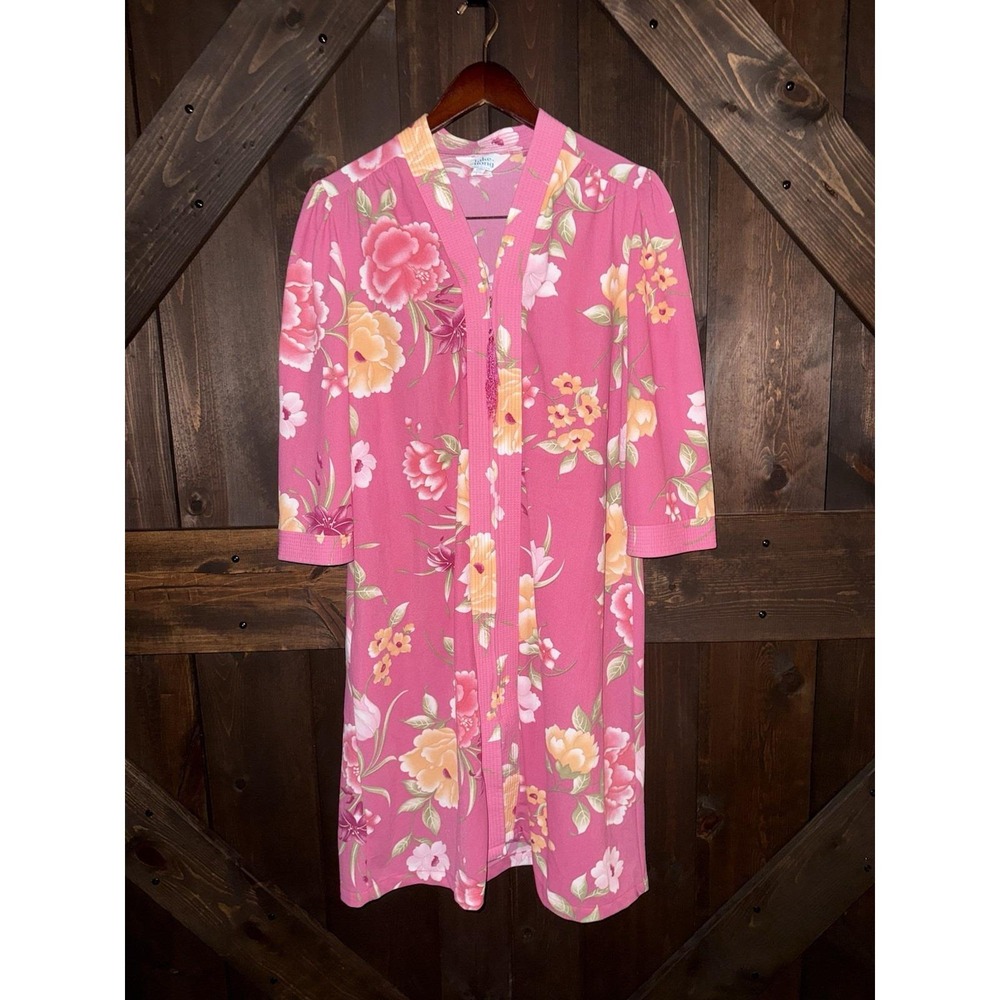 VTG 1970s Sears Take- Along Sz Large Kaftan Dress 70s Boho Pink Floral Zip